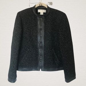 Jones New York Black Virgin Leather Wool Jacket